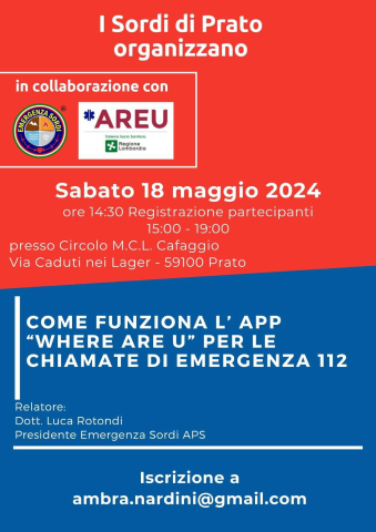 Seminario "Where Are U 112 a Prato il 18 maggio 2024