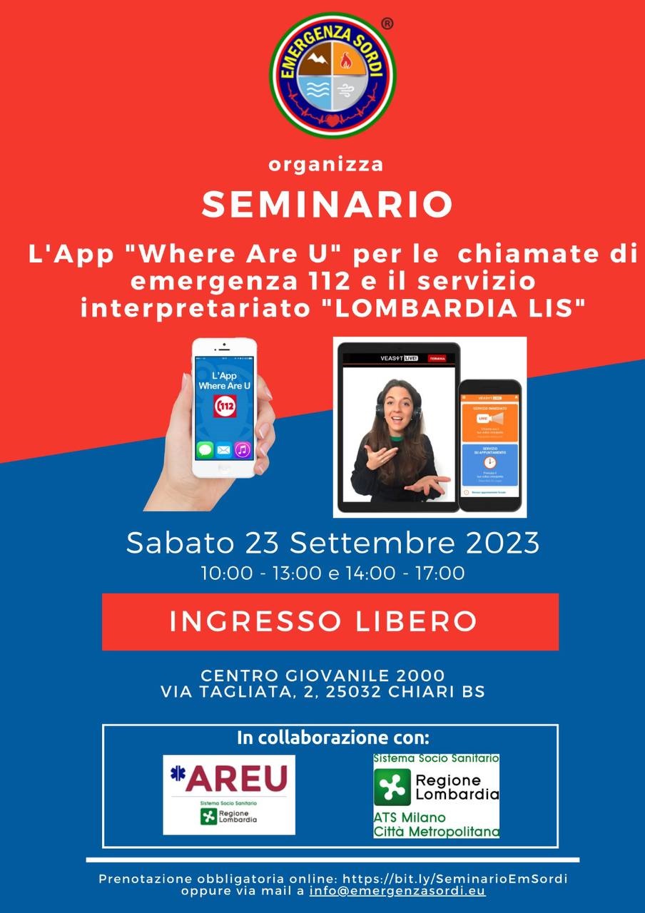 Seminario 112 WHERE ARE U e LOMBARDIALIS a Chiari (Brescia)
