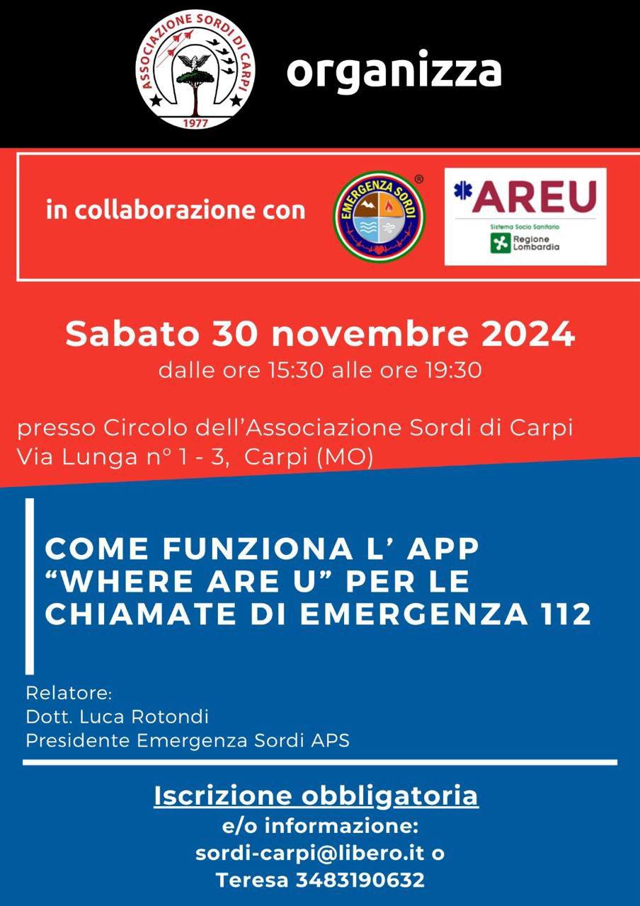 Seminario "App 112 Where Are U" a Carpi il 30 novembre