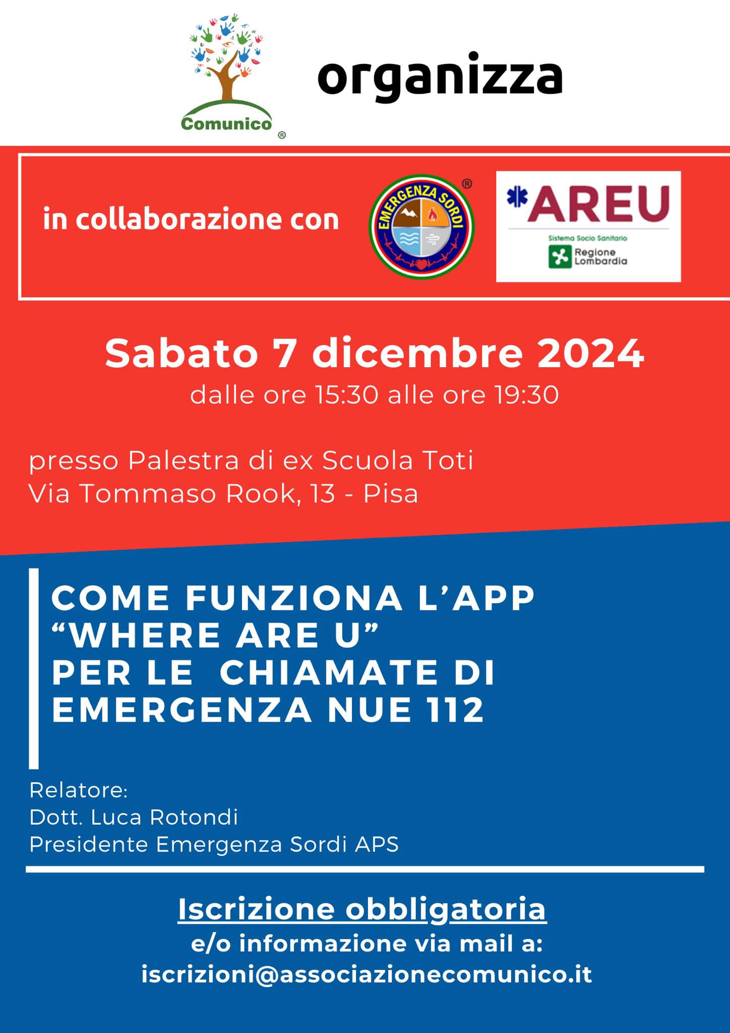 Seminario "App 112 Where Are U" a Pisa il 7 dicembre