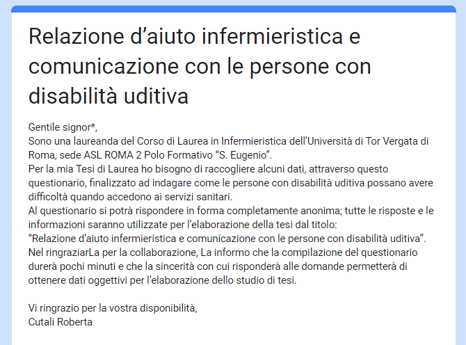 Questionario di una laureanda del Corso di Laurea in Infermieristica