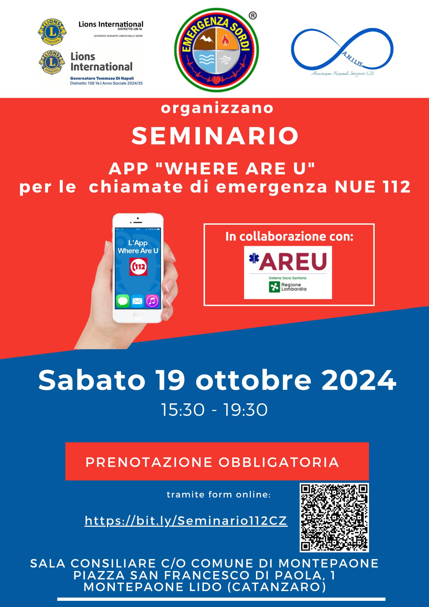 Seminario "App 112 Where Are U" a Montepaone Lido (Catanzaro) il 19 ottobre