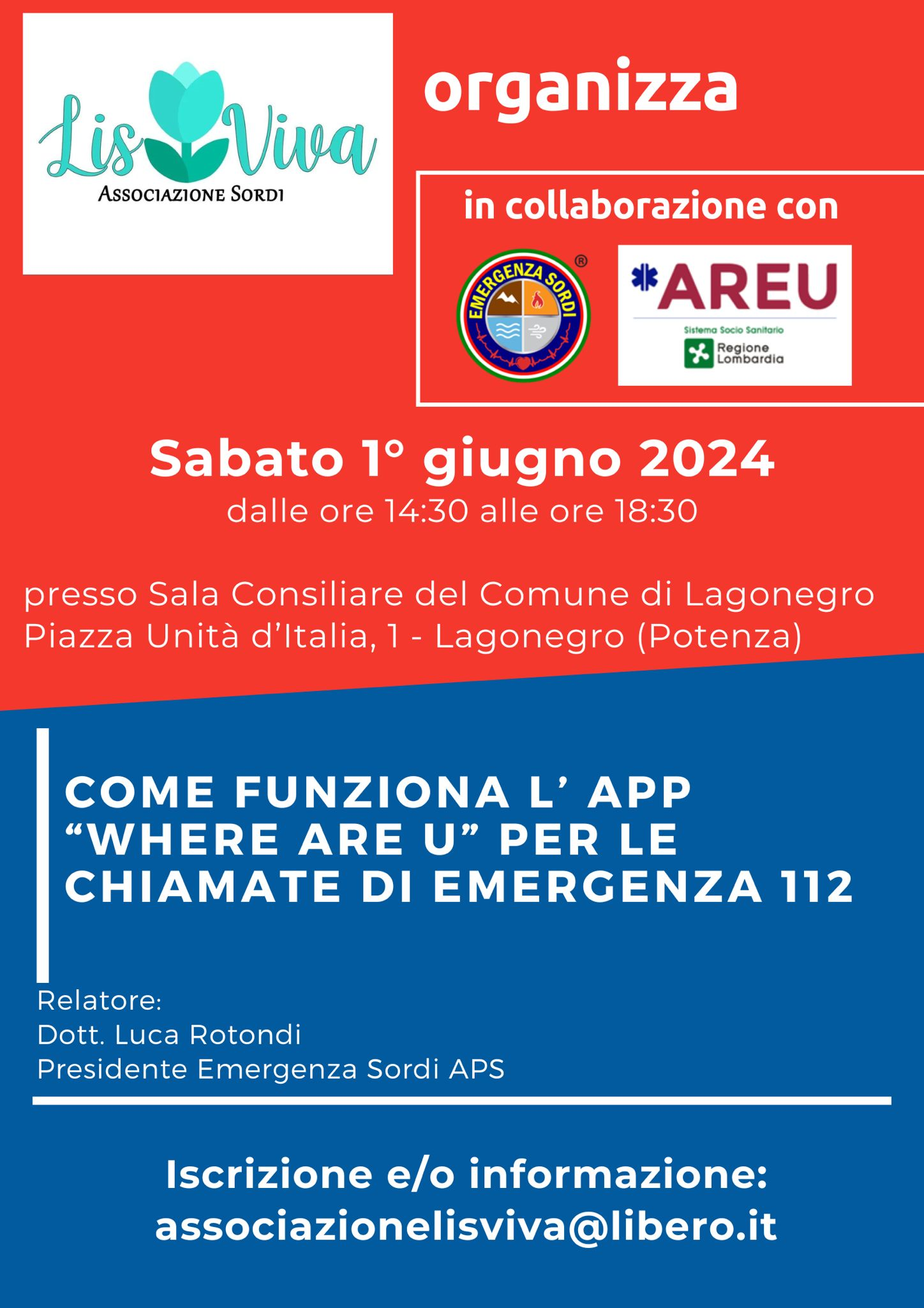 Seminario "App 112 Where Are U" a Lagonegro (Potenza) il 1° giugno 2024