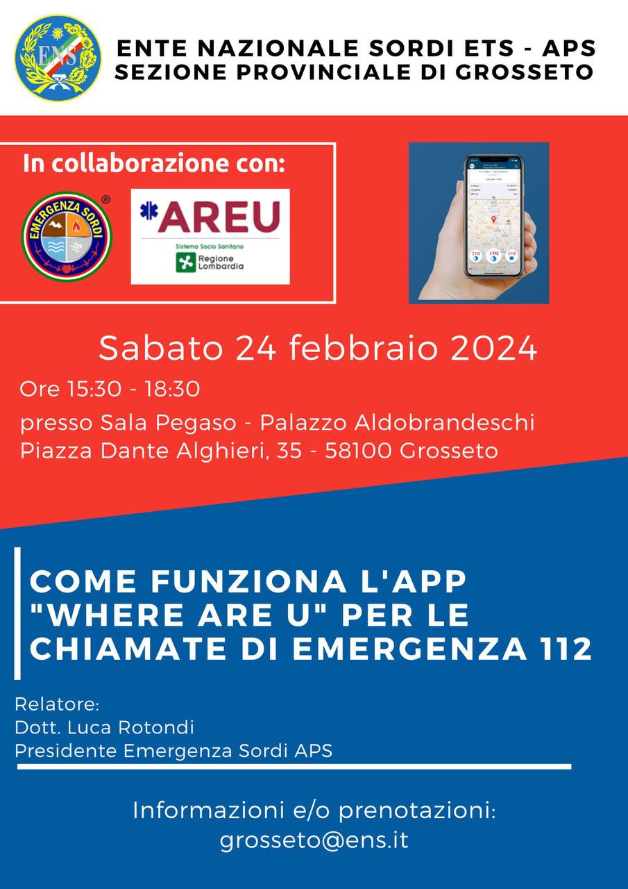 Seminario "Where Are U 112" all'ENS SP di Grosseto il 24 febbraio 2024