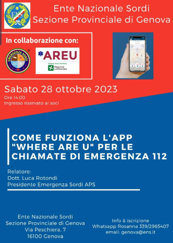 Seminario "Where Are U 112" alla SP ENS di Genova il 28 ottobre