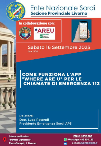 Seminario "Where Are U 112" al SP ENS di Livorno il 16 settembre 