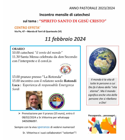 11 febbraio: Seminario Emergenza Sordi APS presso il Centro Effetà di Marola di Torri di Quartesolo (VI)