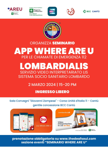 Seminario "App Where Are U 112" e "Servizio Lombardia LIS" a Cantù (Como) il 2 marzo 2024