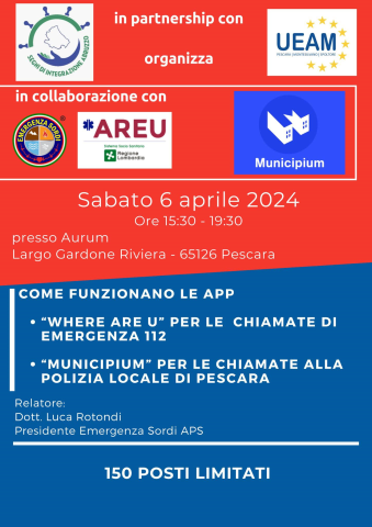 Seminario "Where Are U 112 e Municipium Polizia Locale" a Pescara il 6 aprile 2024